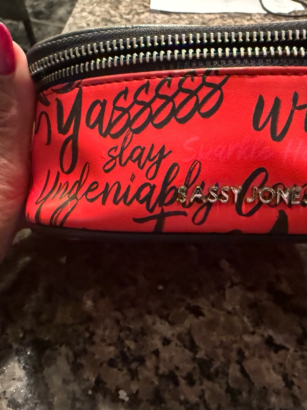 Sassy Jones Red Script Cosmetic Case with Metal Logo - Picture 3 of 11